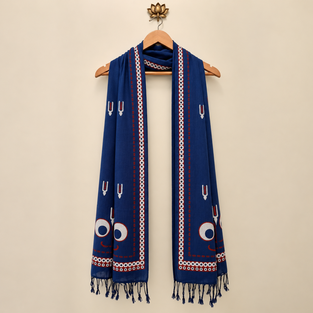 Jagannath Blue Block Printed Handloom Cotton Stole