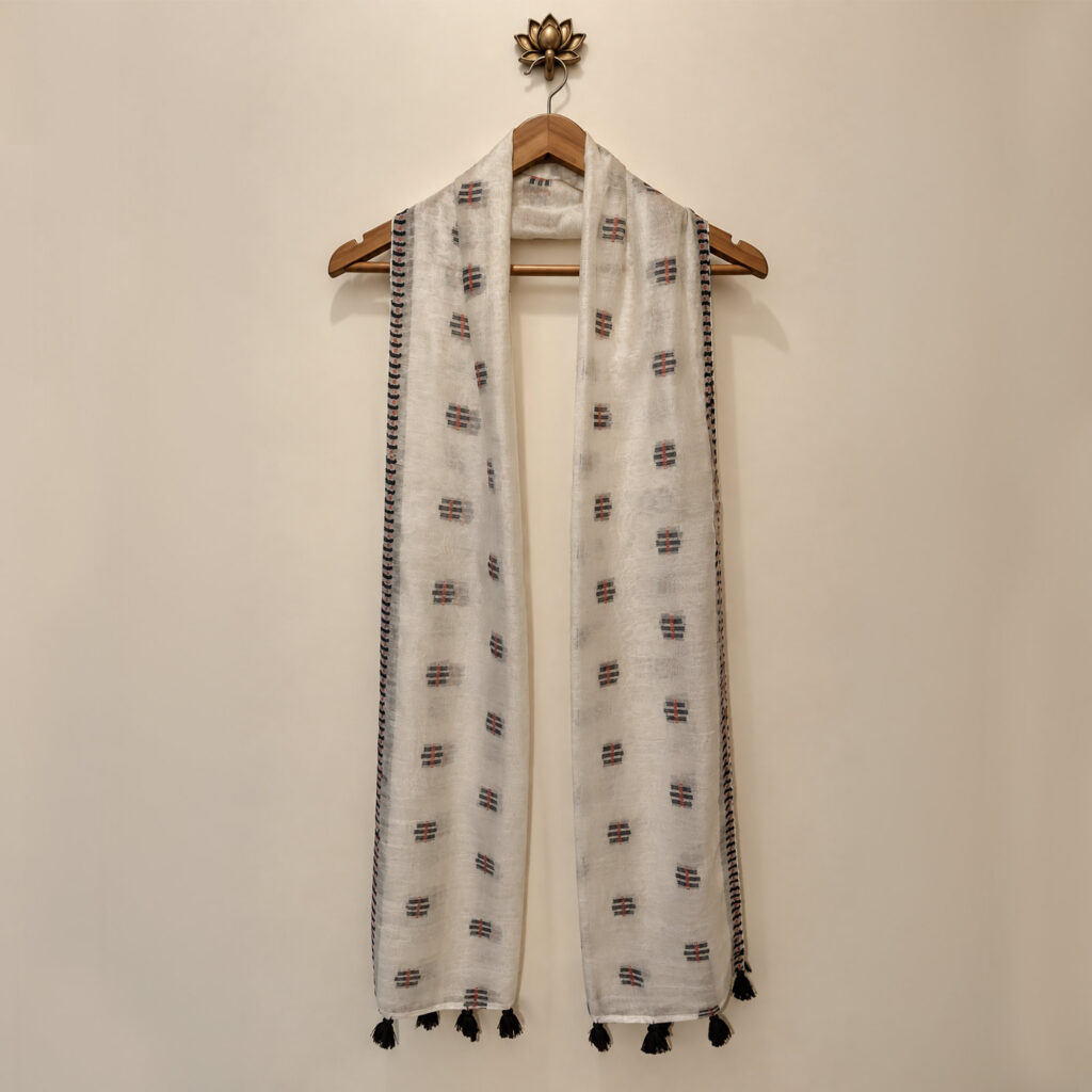 Tripund Woven Ivory Cotton Silk Stole