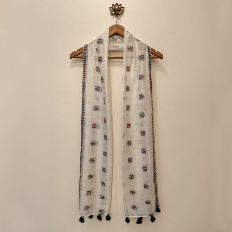 Tripund Woven Ivory Cotton Silk Stole