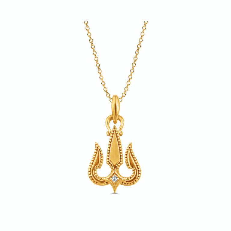 Trishul 18k Gold Plated, 925 Sterling Silver Pendant with Crystal