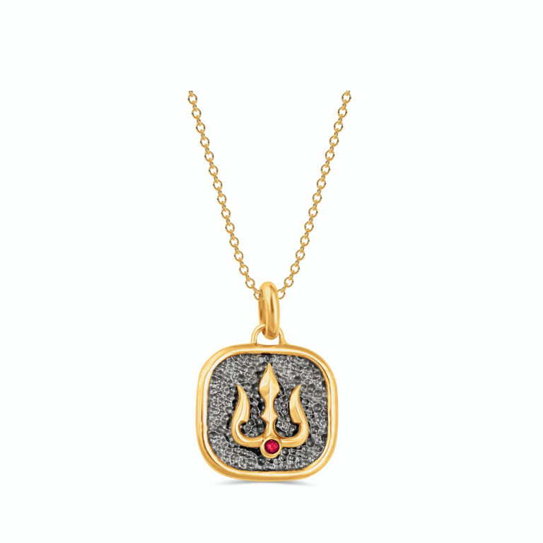 Trishul 18k Gold plated, 925 Sterling Silver Black Rhodium Pendant with Crystal