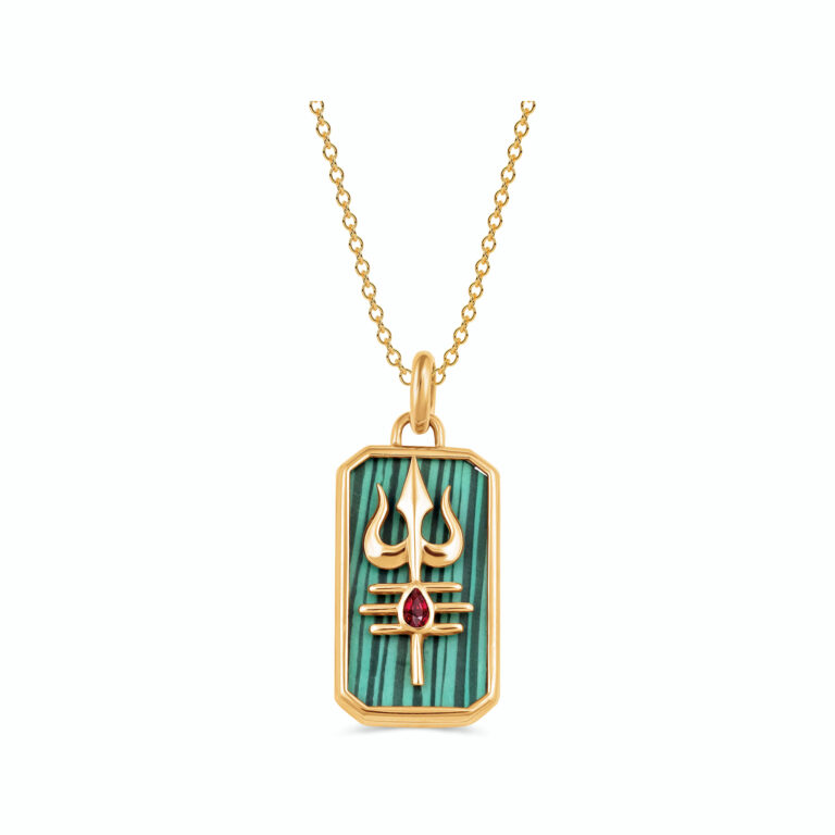 Trishul 18k Gold Plated, 925 Sterling Silver Malachite Pendant