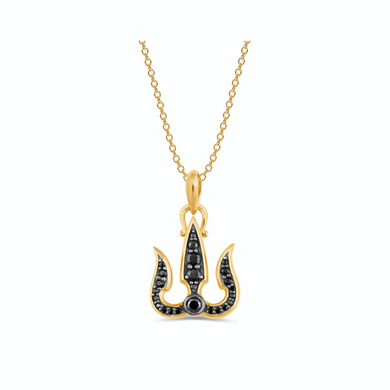 Trishul 18k Gold Plated, 925 Sterling Silver Pendant with Black Crystals